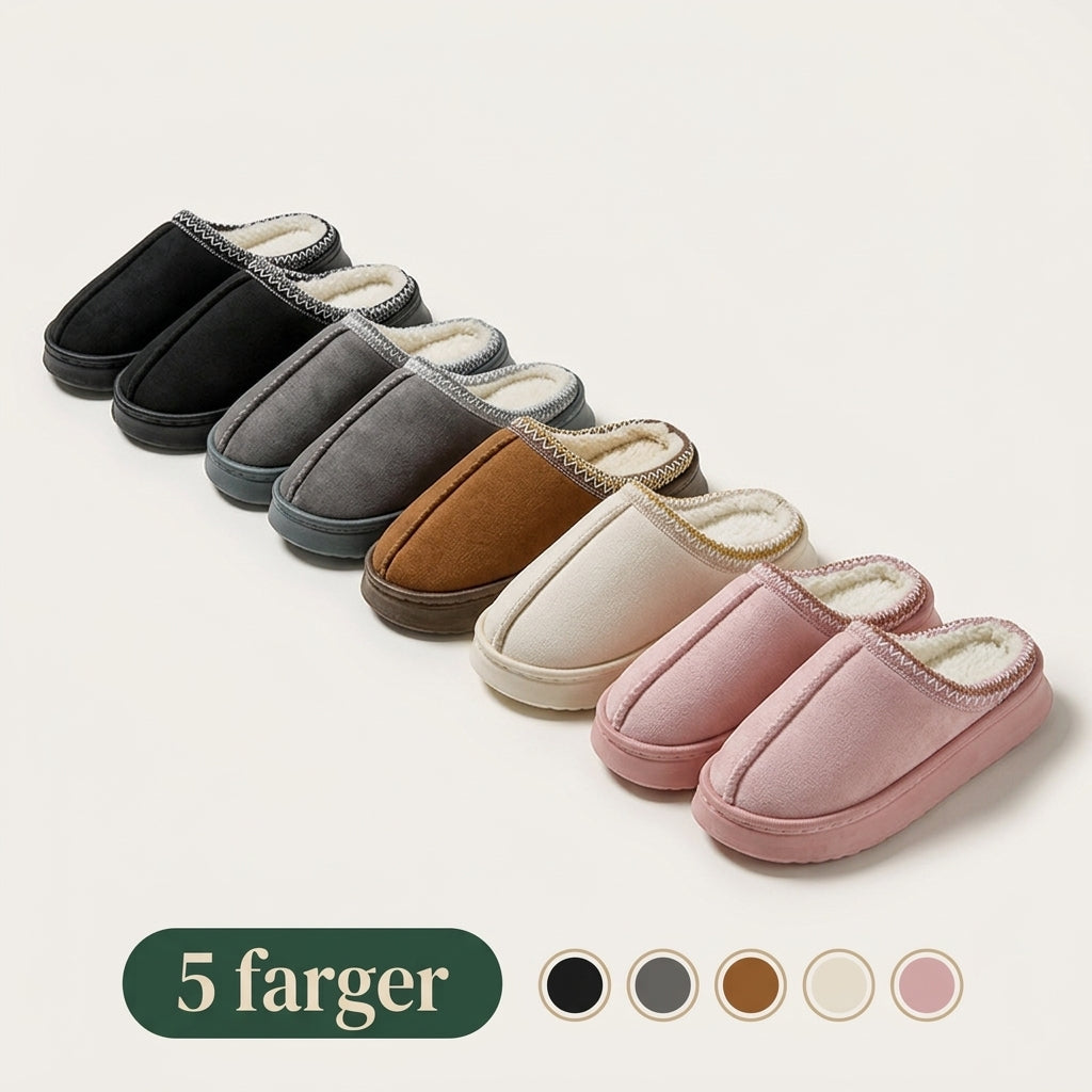 Hyttetøffel i alle fem farger på rekke