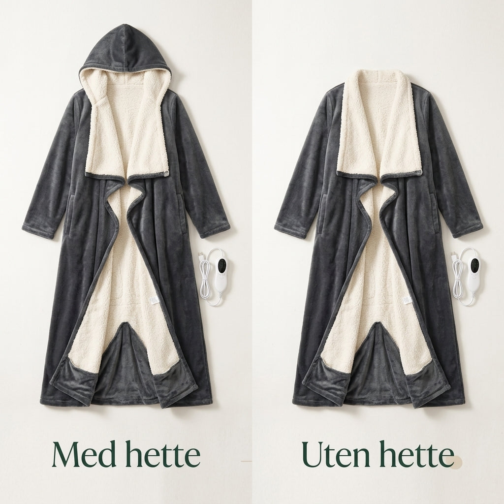 Varmekåpe med og uten hette side om side